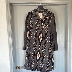 Ice Silk Women's Pullover Gray Aztec Sweater  Long Sleeves sz 3XL